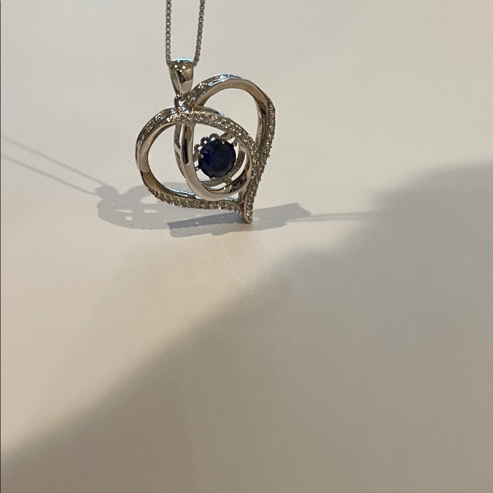 Blue & White Lab-Created Sapphire Heart  Necklace Sterling "Unstoppable Love" - Picture 13 of 15